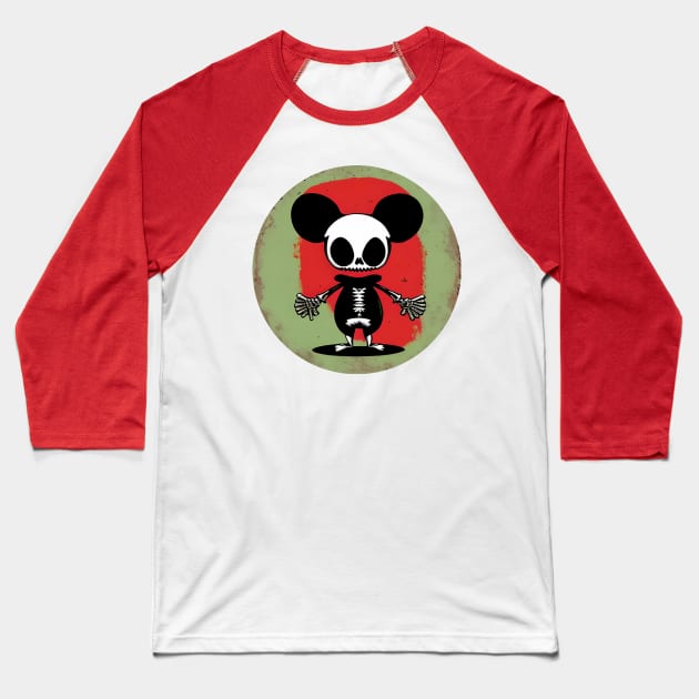 Mouse Skeleton Baseball T-Shirt by sweetvision